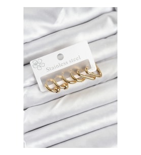 Mey İthalat® 316L Çelik Gold Renk Kadın Küpe Seti