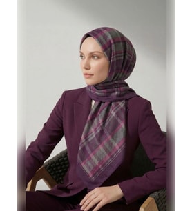 SİLK HOME VELORA EŞARP EKOSE DESEN (Mor)