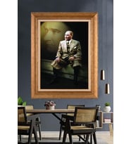 Altın Varaklı Çerçeveli Paspartulu Atatürk Tablo DC1275 (Gold)