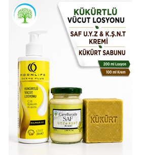 Moonlife Kükürtlü Vücut Losyonu 200 ml & ÇareBurada U.Y.Z & K.Ş.N.T Kremi 100 ml & Kükürt Sabunu 3'l