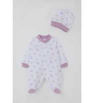 Breeze Kız Bebek Patikli Tulum Çiçek & Yazı Desenli 0-6 Ay, Beyaz