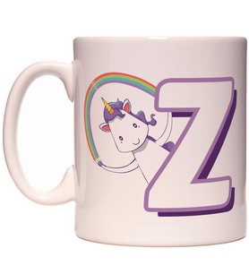 Z Harfi Unicorn Boynuzlu At Tasarım Renkli Harfli Kupa Bardak