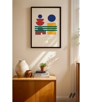Bauhaus Geometrik Denge, Siyah Çerçeveli Duvar Tablosu - Modern Ev Dekorasyonu