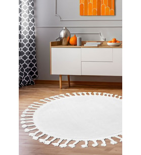 Dijidekor Peluş Halı Beyaz Cool Saçaklı Yuvarlak Kesme Post Yolluk Kilim Salon Halısı Modelleri