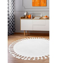 Dijidekor Peluş Halı Beyaz Cool Saçaklı Yuvarlak Kesme Post Yolluk Kilim Salon Halısı Modelleri