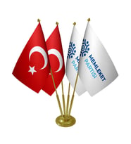 Masa Üstü Memleket Partisi Bayrağı Türk Bayrağı Dörtlü Pirinç Direk Masa Bayrak Seti