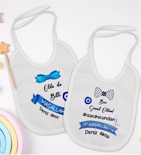 BK Kids Kişiye Özel Sünnet Tasarımlı 2’li Beyaz Mama Önlüğü-1