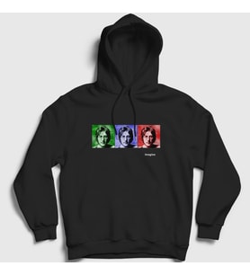 Presmono Unisex Beyaz Portraits Beatles John Lennon Kapüşonlu Sweatshirt 35098tt (Siyah)