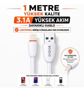 İmeng 3.1A UsbA to Lightning Data ve Hızlı Şarj Kablosu ML109 Beyaz