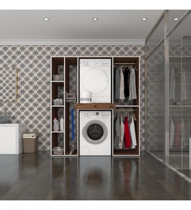 Kenzlife çamaşır-kurutma makinesi dolabı ve giysi dolabı çekmeceli hattab sol raf cvz 187*160*60  banyo (Beyaz)