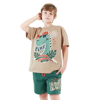 Summer Dino Erkek Çocuk T-shirt Şort Takım (Haki)