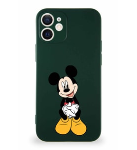 Apple iPhone 12 Soft Premier Kapak Mickey Mouse-A Tasarımlı Silikon Kılıf - Yeşil (Şeffaf)