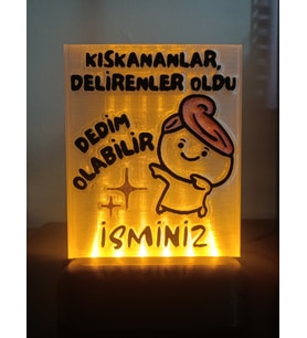 Kişiye Özel İsimli Hediyelik Kablolu Led Lamba - M12 - Kıskananlar Oldu Dedim Olabilir (Amber)