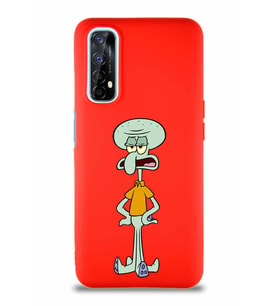 Realme 7 Soft Premier Kapak Squidward Dokunaç Tasarımlı Silikon Kılıf - Kırmızı (Şeffaf)