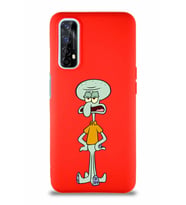 Realme 7 Soft Premier Kapak Squidward Dokunaç Tasarımlı Silikon Kılıf - Kırmızı (Şeffaf)