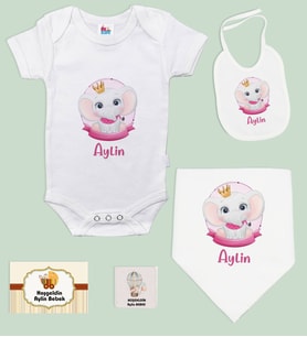 BK Kids Kişiye Özel İsimli 5 Parça Beyaz Bebek Body Zıbın ve Battaniye Hediye Seti, Yeni Doğan Bebek Giyim Hediyesi-4