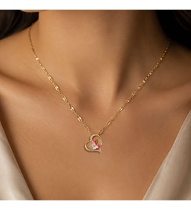 BK Gift Kalp Figürlü Kelebek Detaylı Taşlı Kadın Kolye - Kararma Yapmayan Gold Çelik Kolye