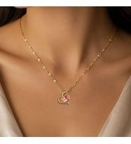 BK Gift Kalp Figürlü Kelebek Detaylı Taşlı Kadın Kolye - Kararma Yapmayan Gold Çelik Kolye