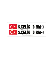 Bayraklı Ad Soyad Kan Grubu Oto Sticker 16*2 Cm