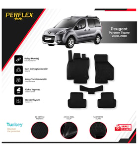 Peugeot Partner Tepee 90Hp 2008-2018 3D Havuzlu Paspas (Siyah - Beyaz)