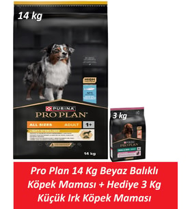 Pro Plan 14 Kg Beyaz Balıklı Köpek Maması + Hediye 3 Kg Küçük Irk Köpek Maması