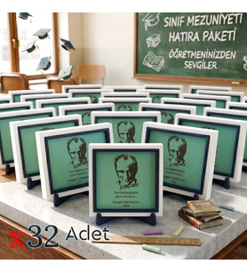 Mezuniyet ve Karne Günü İçin Atatürk Silüetli 32'li Öğrenci İsmine Özel Hatıra Seti 10x10 cm