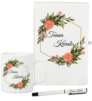 Kişiye Özel Sevgiliye Doğum Günü Hediyesi  Beyaz Defter Kupa ve Roller Kalem Hediye Seti