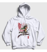 Presmono Unisex Beyaz Soldier Eren Yeager Anime Attack On Titan Kapüşonlu Sweatshirt 316297tt