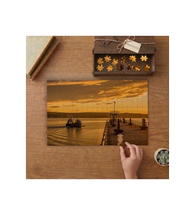 İskele Bot Deniz Günbatımı Tasarımı 240 parça Ahşap Puzzle Ahşap Kutuda MP02441