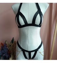 Tina Strappy Tasarım Yan Zincir Detaylı Harness Sütyen Takım-SİYAH