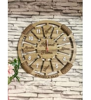 Kişiye Özel Halatlı Dekoratif Ahşap Duvar Saati 40 cm