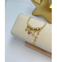 Pembe Kalp Detay Charm Çelik Bileklik