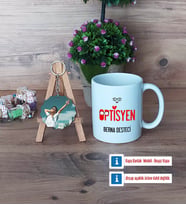 Optisyen Kupa Bardak Beyaz ve Fotoğraflı Ahşap Anahtarlık Hediye (Model 1)