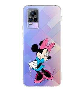 Vivo Y73 Uyumlu Kamera Korumalı Kapak Minnie Mouse Tasarımlı Şeffaf Silikon Kılıf