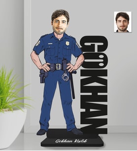 Kişiye Özel İsimli Polis Erkek Ahşap Biblo-1