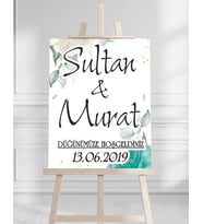 Söz Nişan Düğün İçin 50x70 Karşılama Panosu - Yaprak Tasarımlı 002