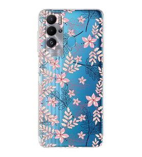 PrintiFy Tecno Pova Neo Uyumlu Kamera Korumalı Floral Kırmızı Tasarımlı Şeffaf Silikon Kılıf