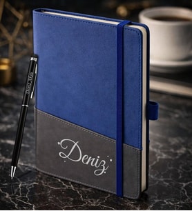 BK Gift Kişiye Özel Mavi Termo Deri Defter ve Touchpen Kalem Seti -3,  Kurumsal ve Özel Hediye, Yeni İş Hediyesi
