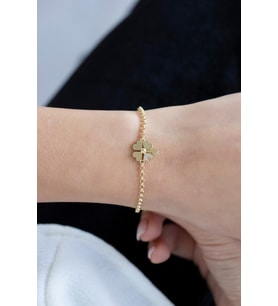 Goldium Zarif Kalp ve Yonca Detaylı Altın Bileklik (Sarı)