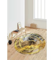 Dijital Baskılı Kaymaz Taban Yıkanabilir Yuvarlak Salon Halısı Koridor Halısı Paspas NDY-HY-1044 (Gold)