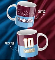 Bize Her Yer Trabzon Bordo Mavi Kişiye Özel İsim Ve Numara Baskılı Kupa Bardak - Hediyelik