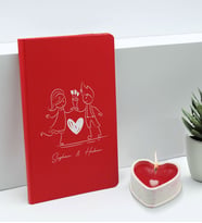 BK Gift Sevgililere Özel İsimli Kırmızı Defter ve Kalp Taş Obje Kokulu Mum Hediye Seti-3, Sevgiliye Hediye, Sevgililer Günü