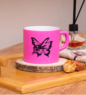 Butterfly  Tasarımlı Renkli Nescafe Fincanları 220 ML (Pembe)