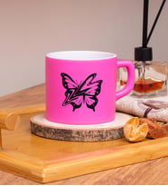 Butterfly  Tasarımlı Renkli Nescafe Fincanları 220 ML (Pembe)