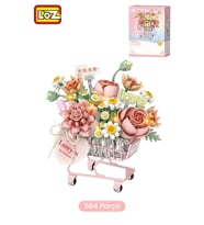 LOZ Creative Serisi Ledli Pembe Çiçekli Sepet Figürü 584 Parça Blok Oyuncak Dekoratif Yapım Seti -4124