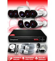 BAYICAM 8 Kameralı Uzay 2 İç Kamera Set 2 TB HDD Full HD Gece Görüşlü Güvenlik Kamerası Sistemi