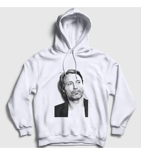 Presmono Unisex Beyaz Pose V2 Mads Mikkelsen Kapüşonlu Sweatshirt 555613tt