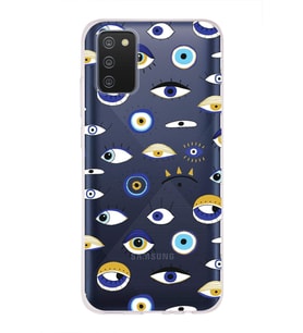 PrintiFy Samsung Galaxy A02s ile Uyumlu 1mm Slim Fit Nazar Boncuğu 2 Baskılı Şeffaf  Kılıf