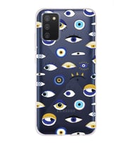PrintiFy Samsung Galaxy A02s ile Uyumlu 1mm Slim Fit Nazar Boncuğu 2 Baskılı Şeffaf  Kılıf