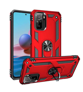 Xiaomi Redmi Note 10 Kılıf Metal Solid Yüzüklü Standlı Military Ring SRS (Kırmızı)